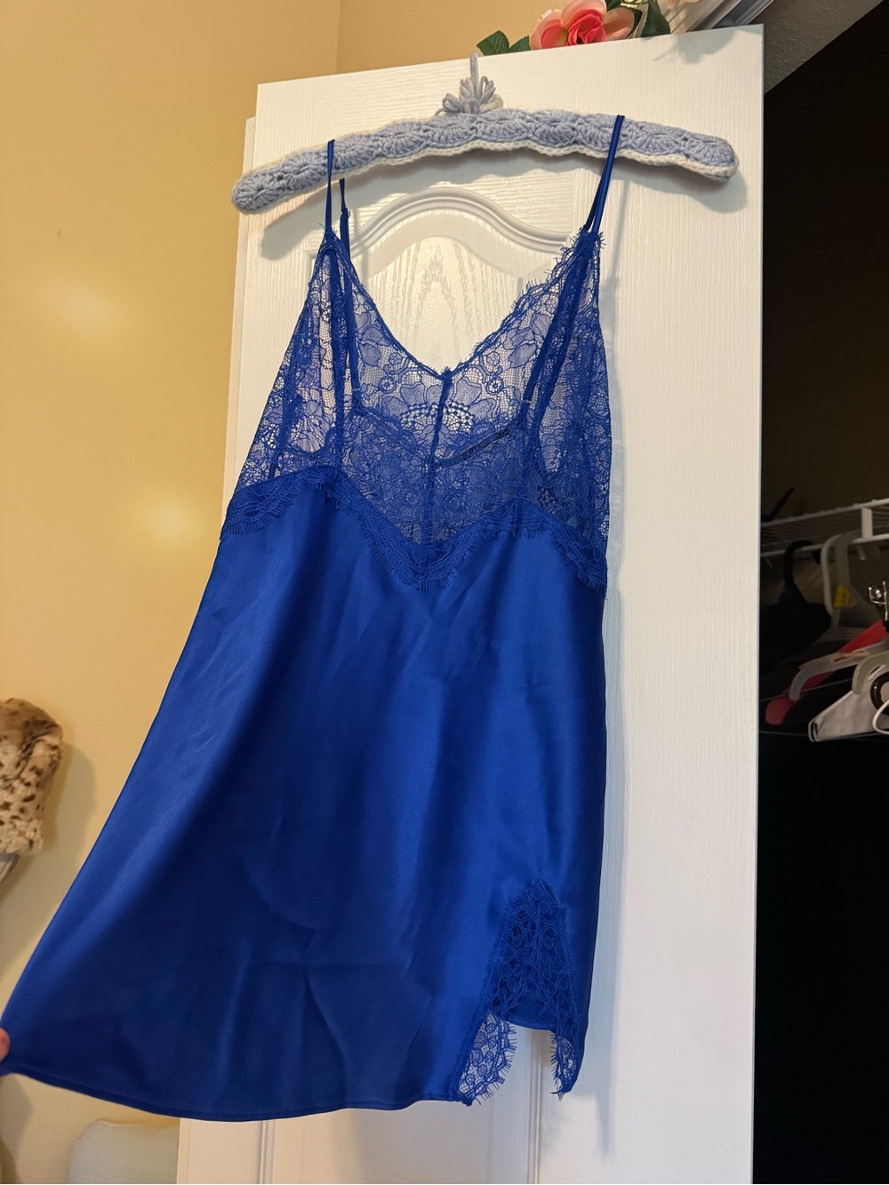 Victoria's Secret Royal Blue Lace-Trim Satin Slip Lingerie